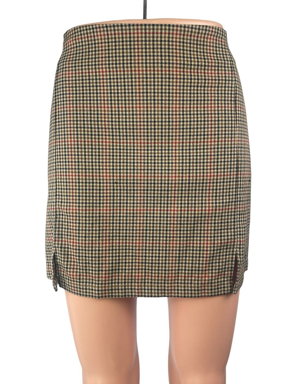John Galt Brandy Melville Cara Brown Plaid Check High Waist Mini Pencil Skirt S